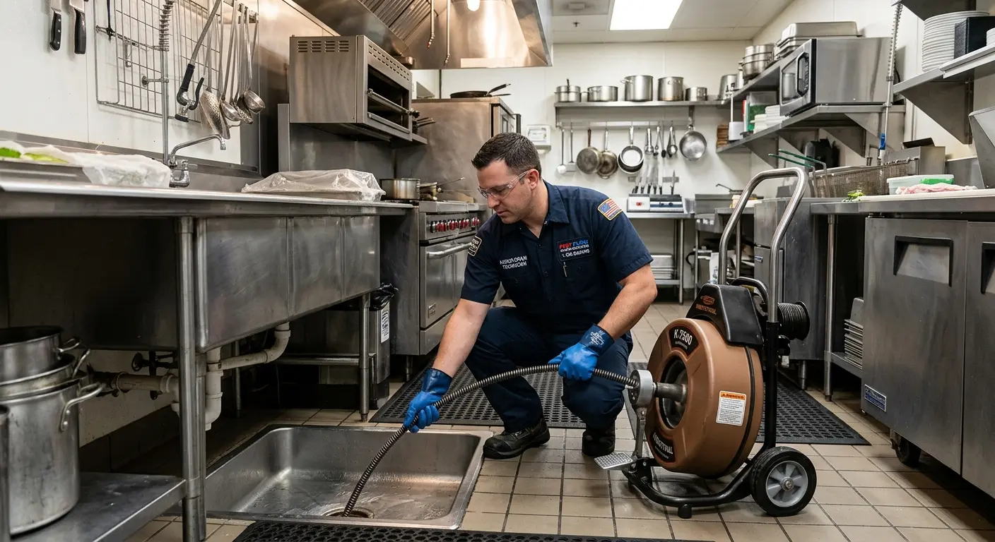 Commercial drain cleaning service in a restaurant kitchen in Canonsburg
